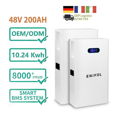 Wand gemonteerde zonne-energie Lifepo4 batterij 10kwh 48V 200ah ingebouwd in BMS